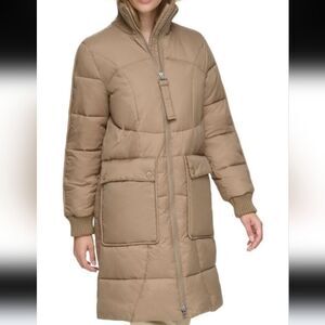 ANDREW MARC Pavia Quilted Faux Down Hooded Puffer Quilted Coat Tan Camel Size M